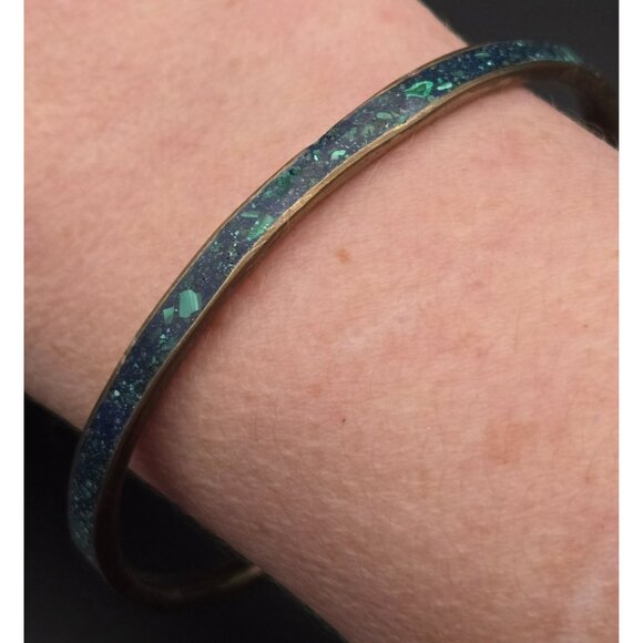 Vintage Brass and Composite Turquoise Bangle Bracelet - Picture 6 of 9